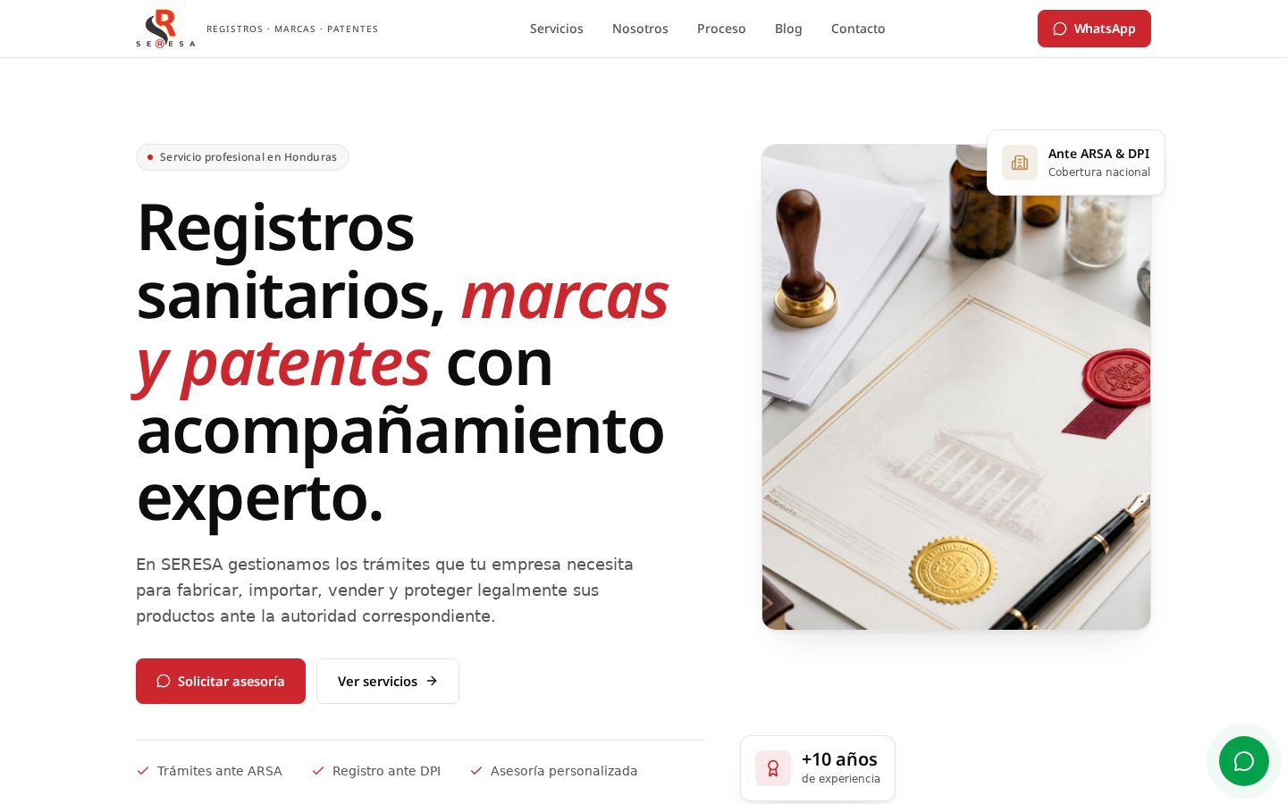 SERESA — Consultoría · Registros sanitarios, proyecto web por Cresova