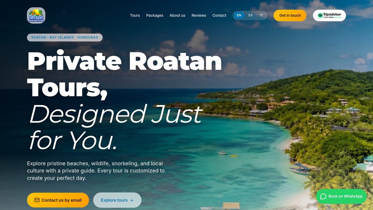 Let's Go Roatán Tours — Tours privados · Roatán, proyecto web por Cresova