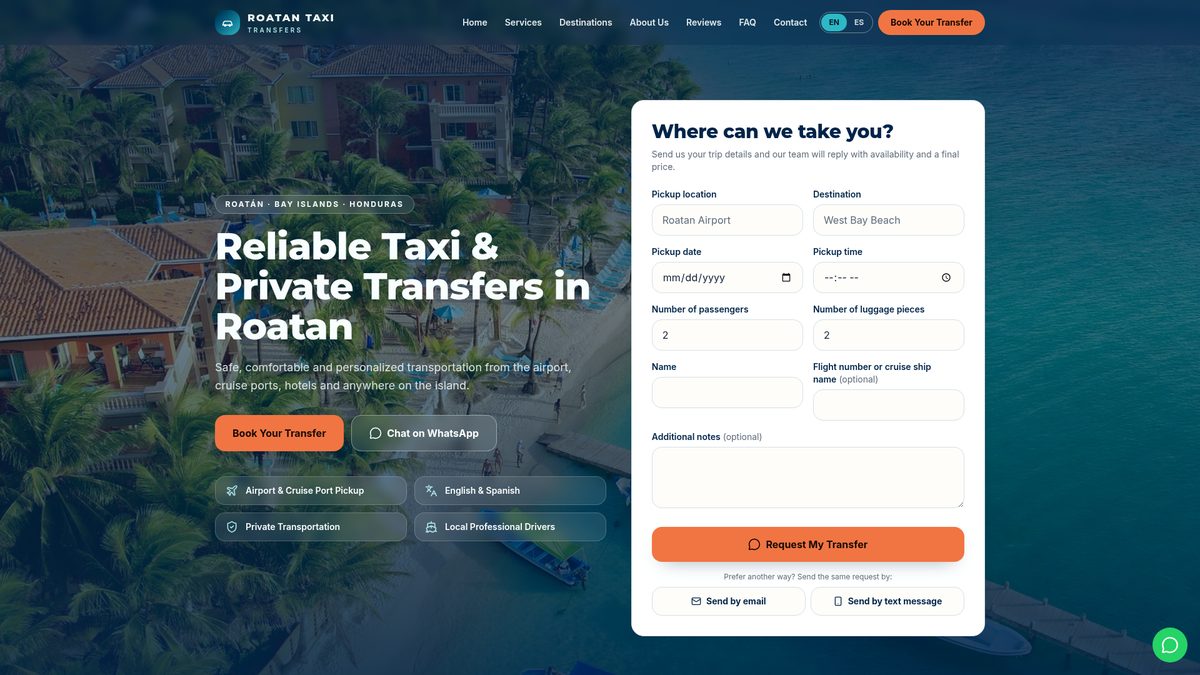Roatán Taxi & Transfers — Traslados privados · Roatán, proyecto web por Cresova