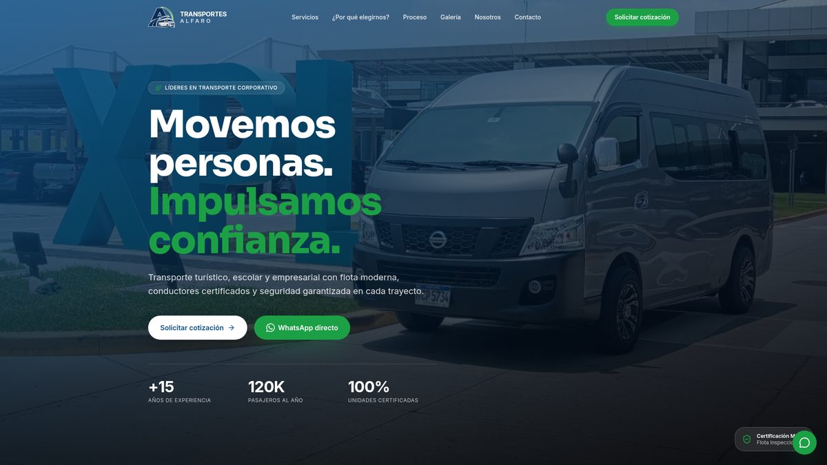Transportes 2026 — Transporte corporativo y escolar, proyecto web por Cresova